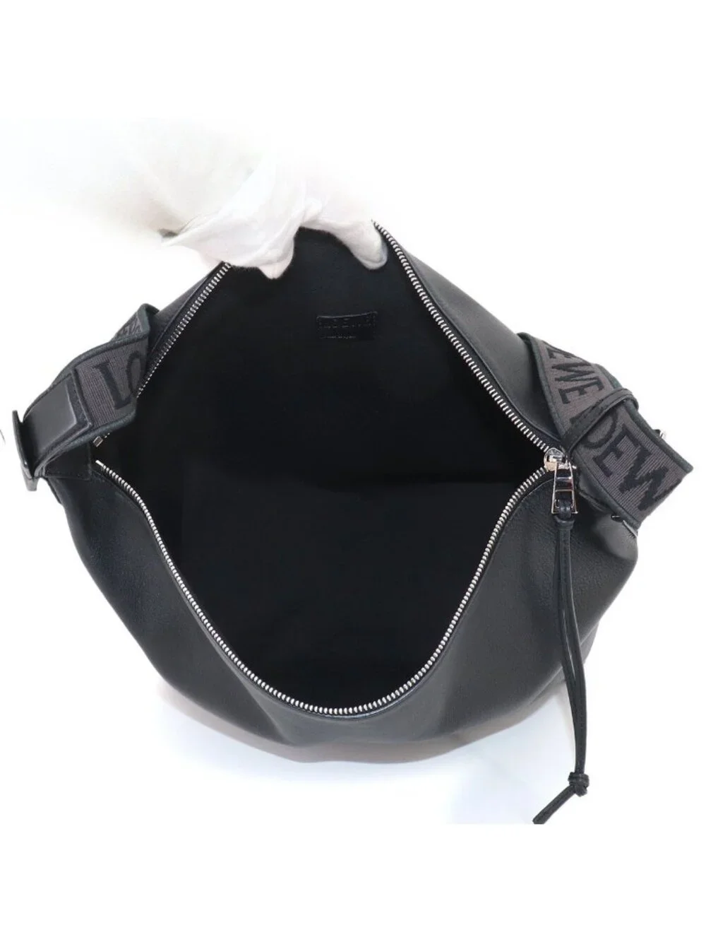 Loewe Cubby Crossbody Shoulder Bag Leather Black Silver